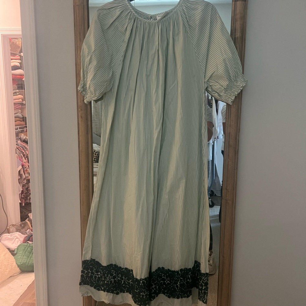 Lake Pajamas x Mi Golondrina Striped Green Midi Dress